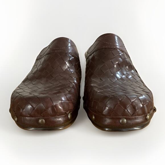 Bass Jillian Brown Basketweave Brazilian Leather Upper 6.5M Clogs Mule Boho Y2K - Picture 3 of 8